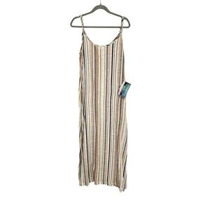 Purnell cotton multi stripe maxi slip dress size 10 NWT